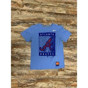 Mens Nike Team Sports Atlanta Braves T-Shirt Size Medium Blue Splatter Logo MLB